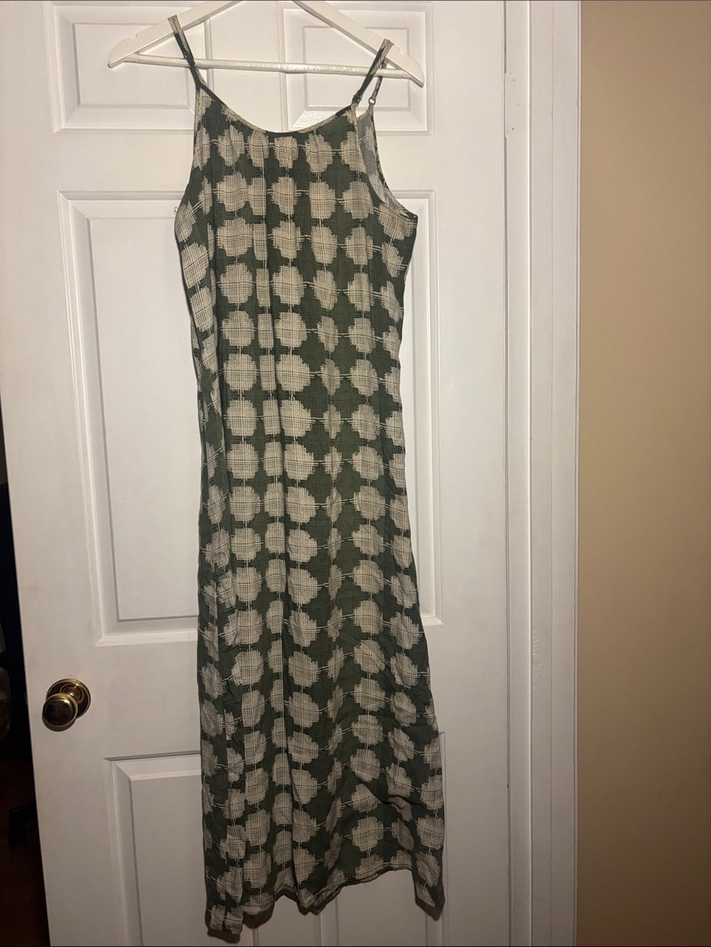 Merona Olive & Cream Geometric Maxi Slip Dress